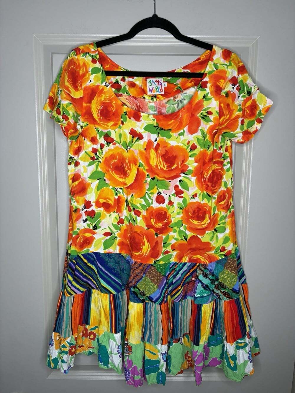 Jams World Vintage Hattie Tiered Ruffle Mini Dress Orange Floral Size Medium